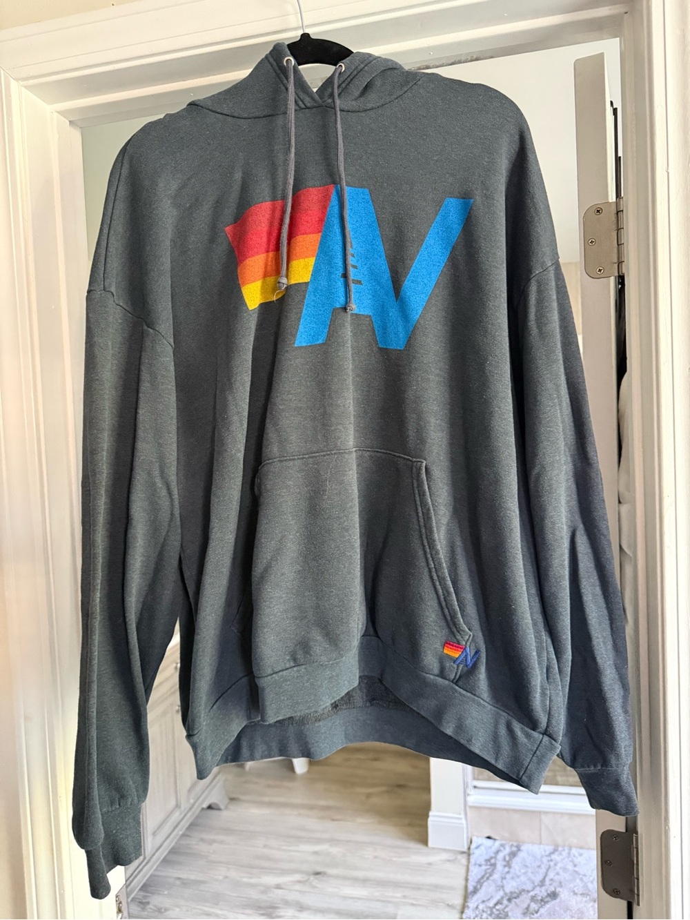 Aviator Nation Gray Hoodie with Rainbow 'AV' Logo